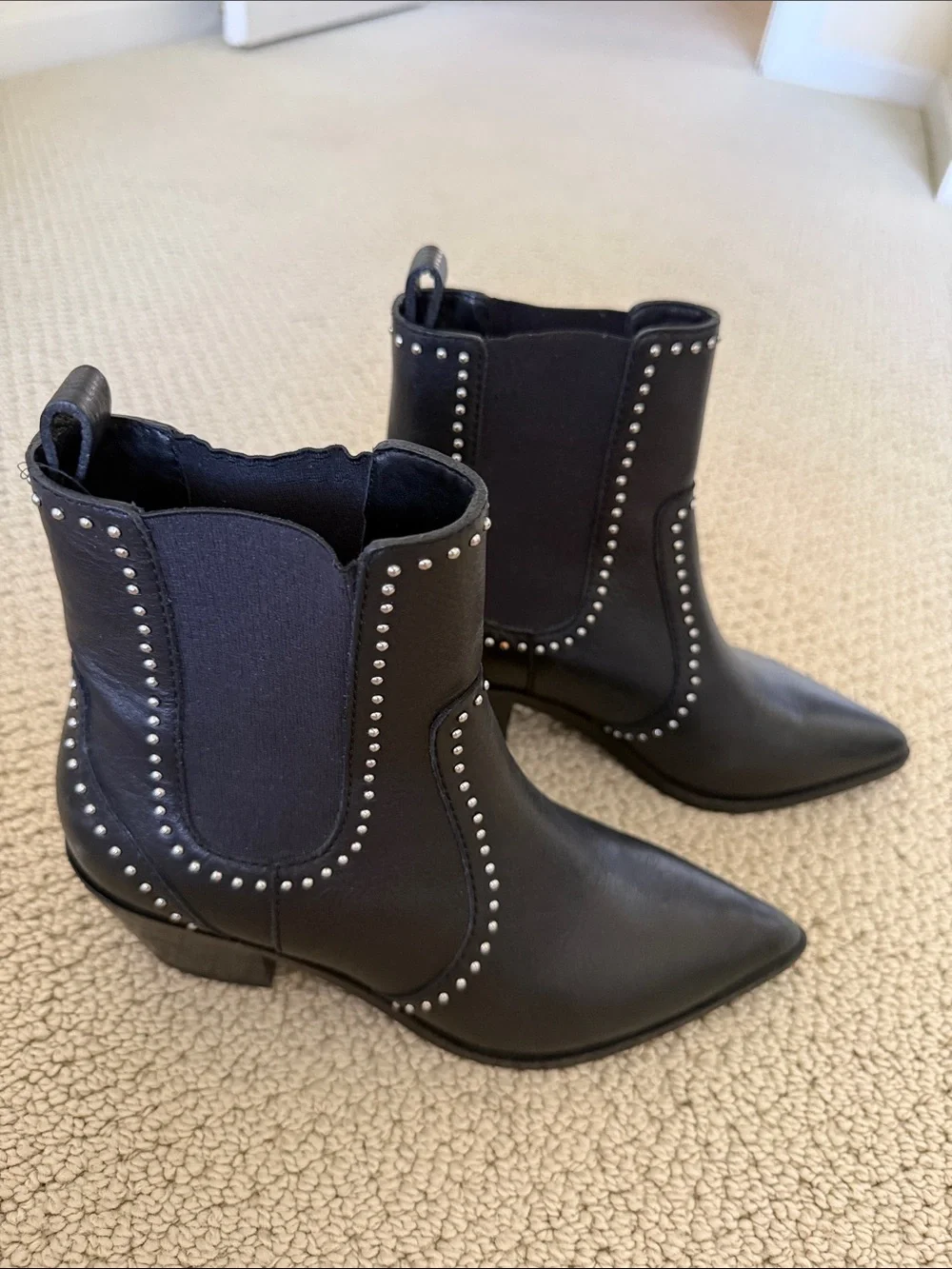 PAIGE Black Studded Pointed-Ankle Boots - Picture 1 of 6